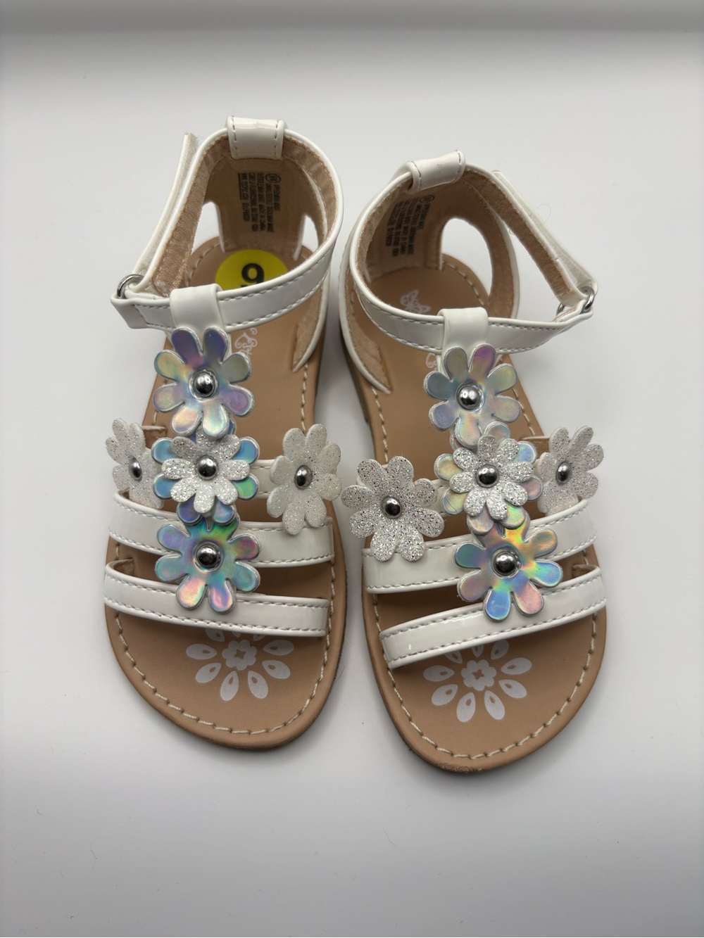 Self Esteem White Iridescent Floral Girls Sandals